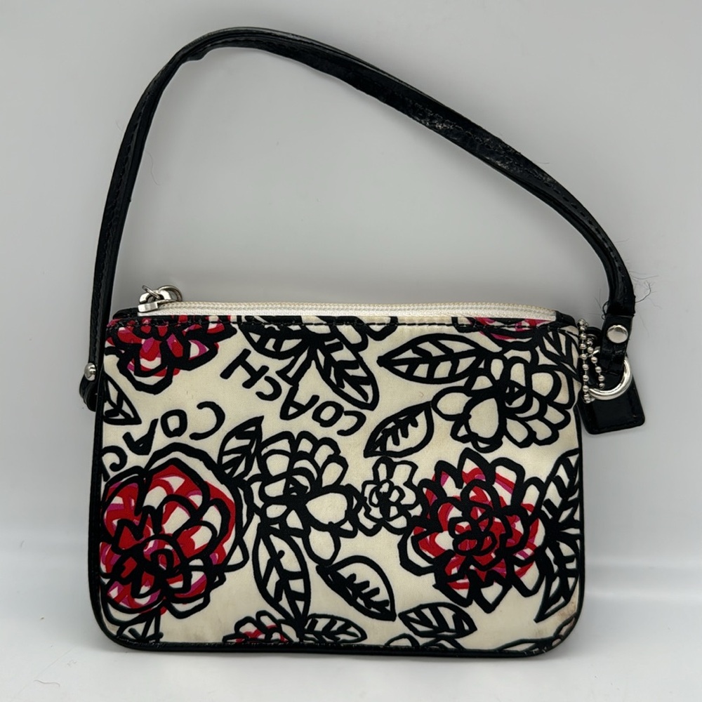 Coach Wristlet Poppy Red Black Cream 4" x 6" Zippered Top Magenta Interior